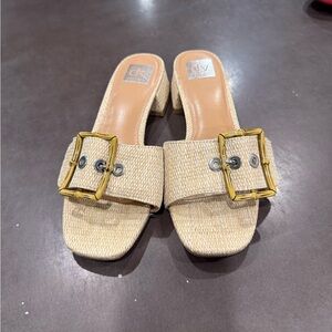 DV by Dolce Vita Beige Woven Mules with Gold Buckle